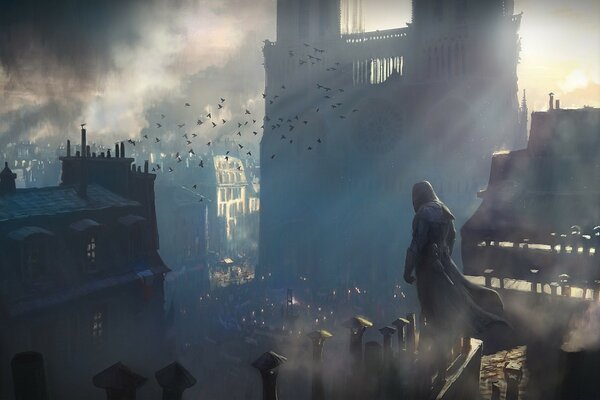 An assassin on the background of an ancient city