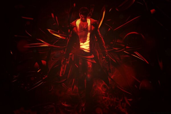 The devil may cry character in the center is a flame
