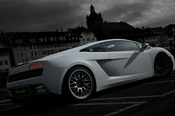 White car on black and white background