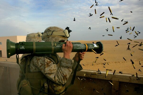 Military with weapons a lot of ammunition