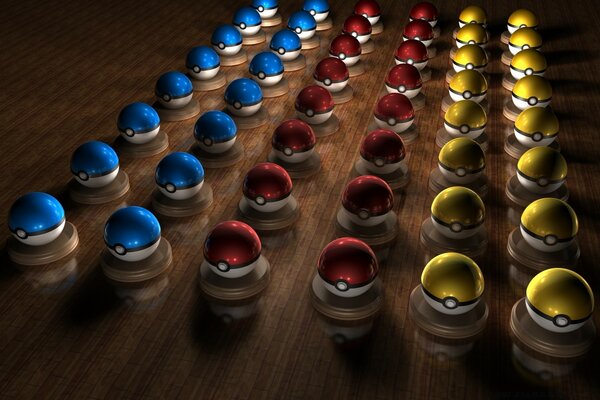 Multicolored balls on a wooden table