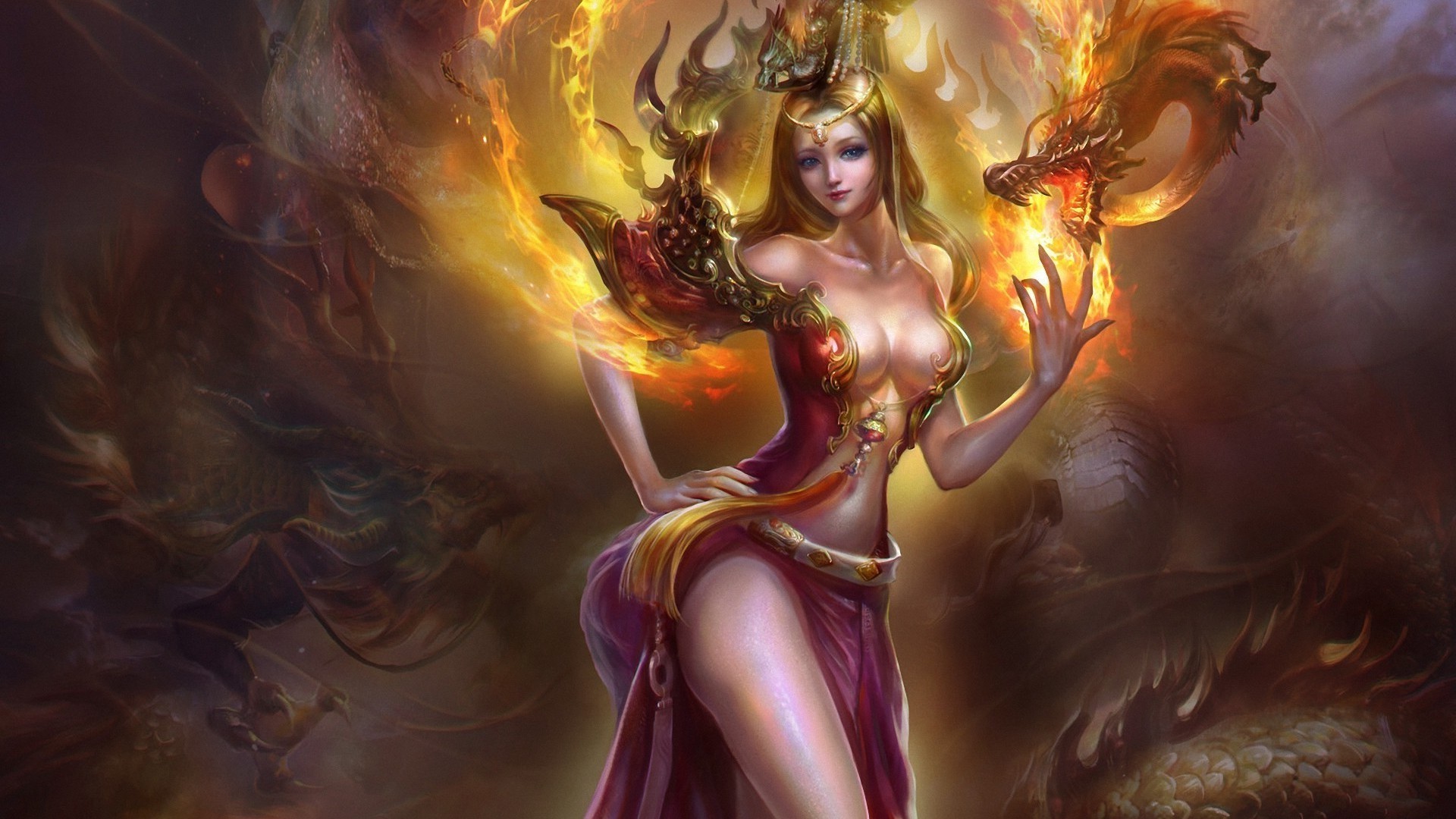 dragons art fantasy woman magic religion girl