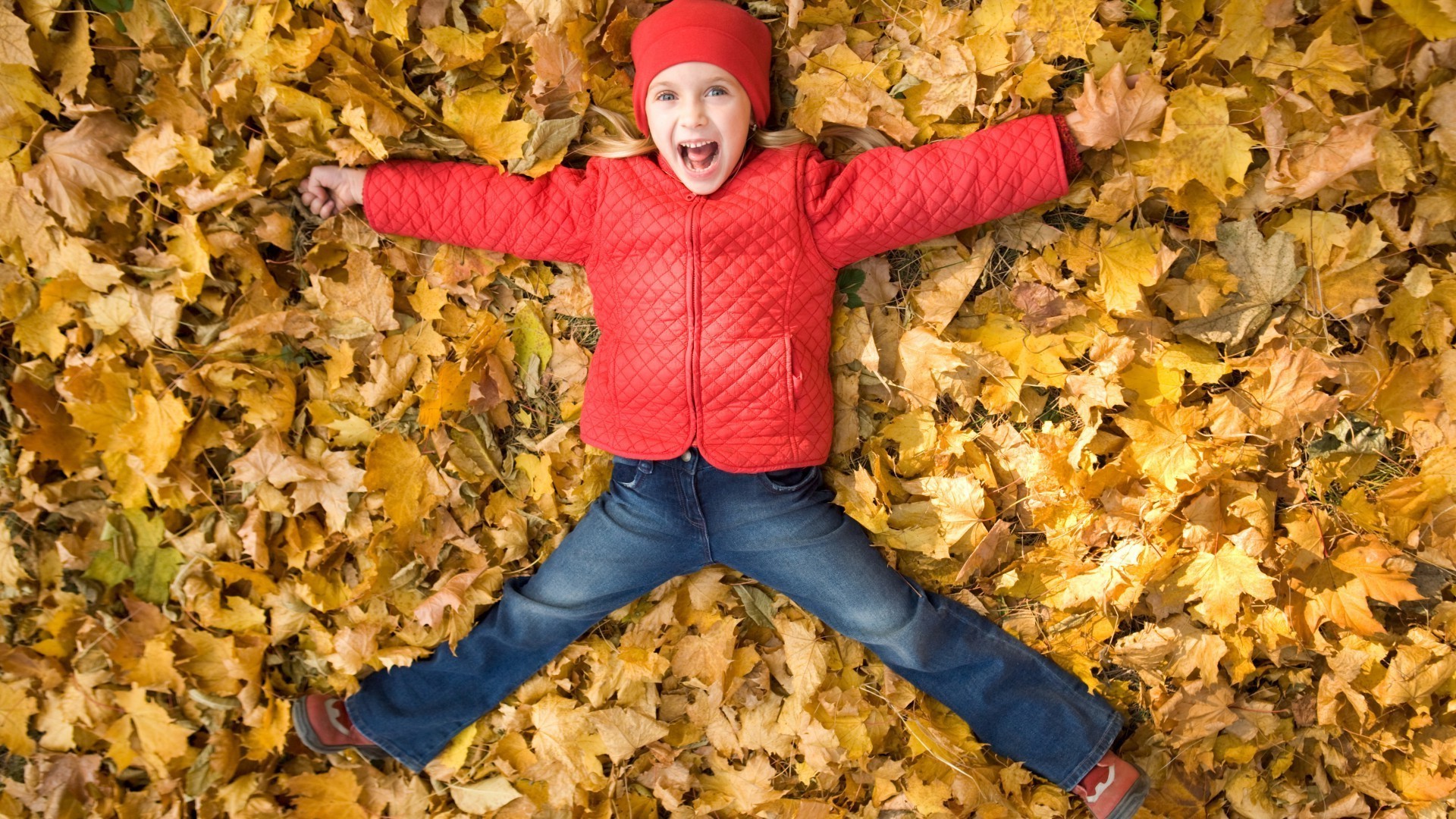 laughing children fall maple nature park season outdoors gold leaf fun healthy leisure happiness young outside thanksgiving girl
