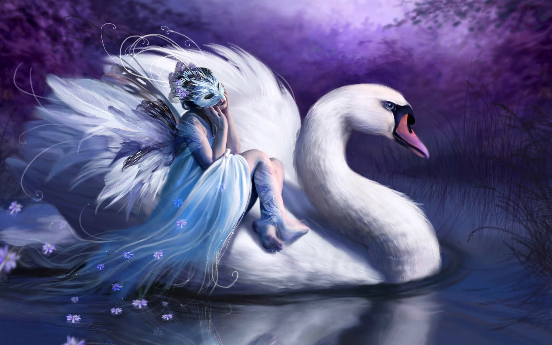 magical animals bird feather water swan