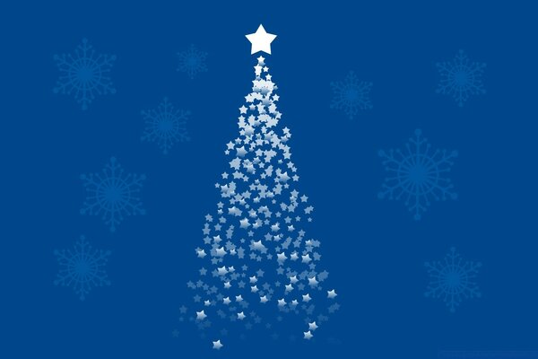 Winter Christmas tree on a blue background