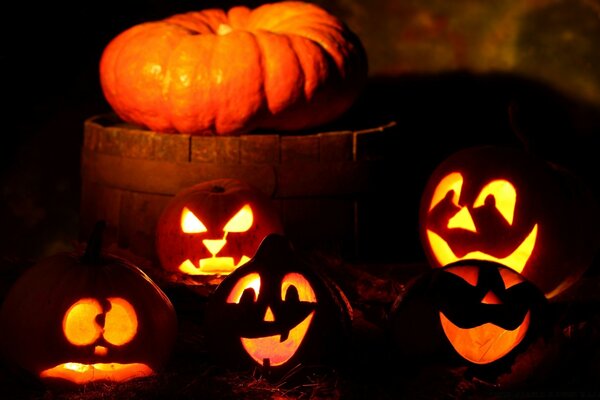 Halloween and pumpkins with different emoticons