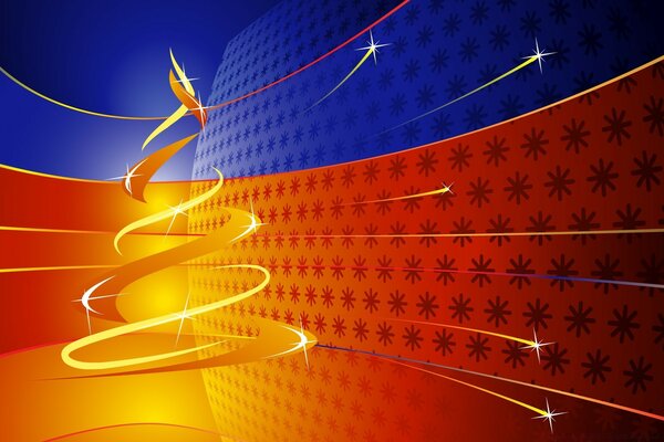 Golden sheaves of sparks fly from the spawning Christmas tree