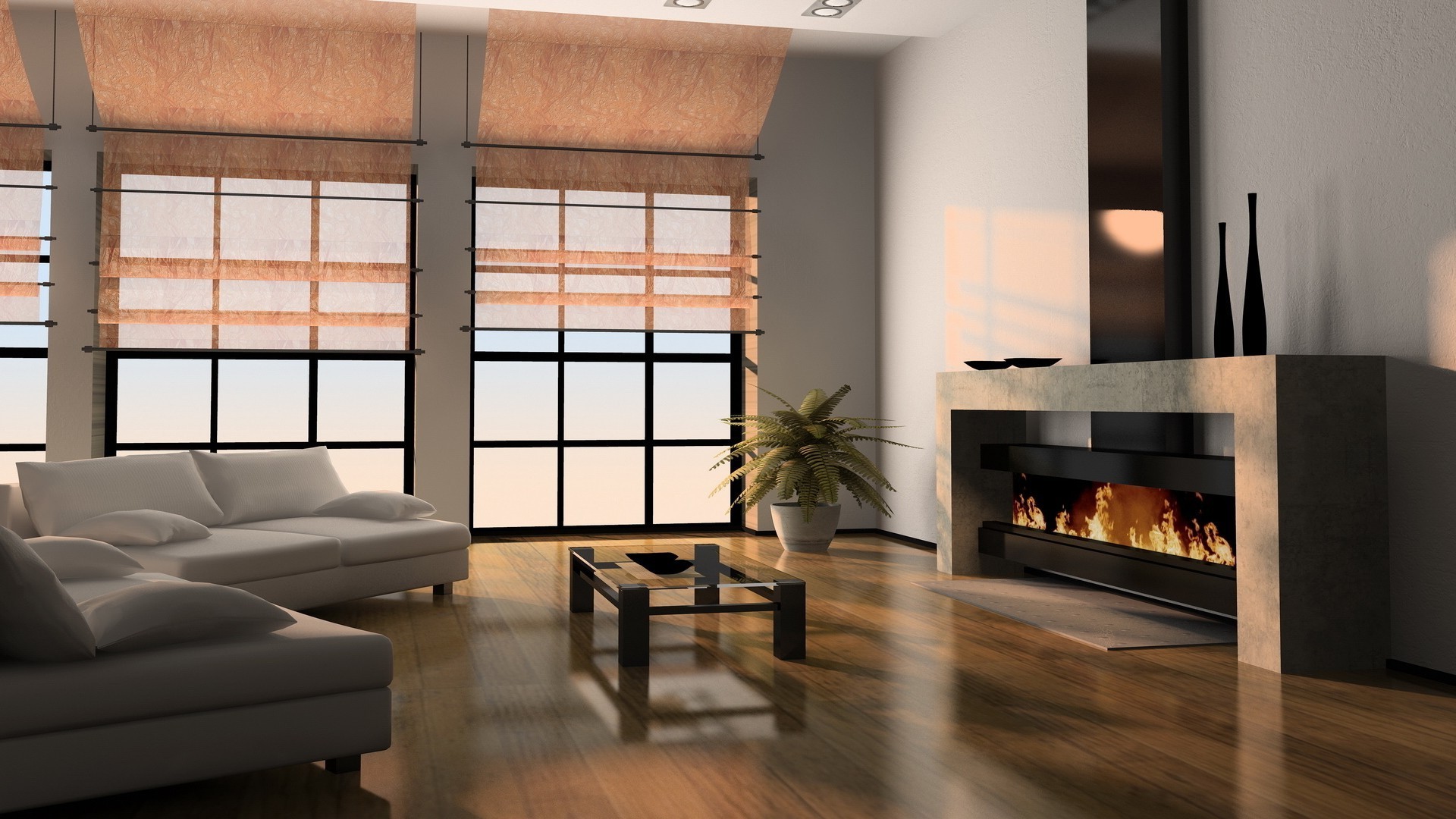 fireplace indoors room furniture window contemporary sofa interior design seat family architecture minimalist apartment house floor chair luxury table home