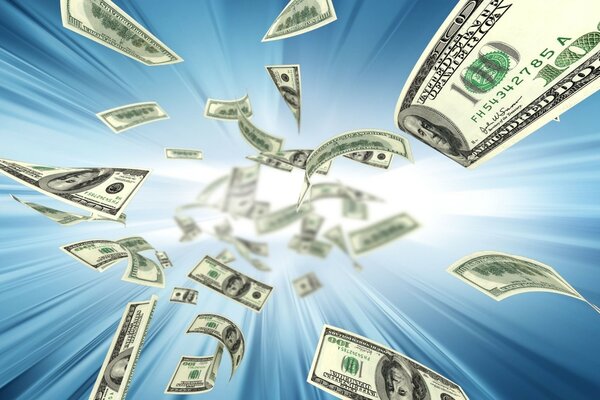 Screensaver dollars on a blue background