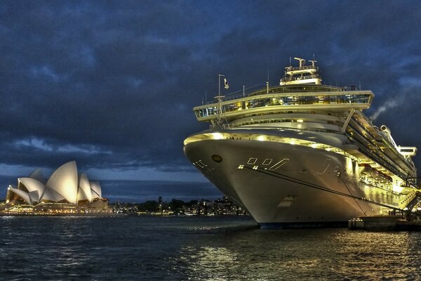The ship docks at the port