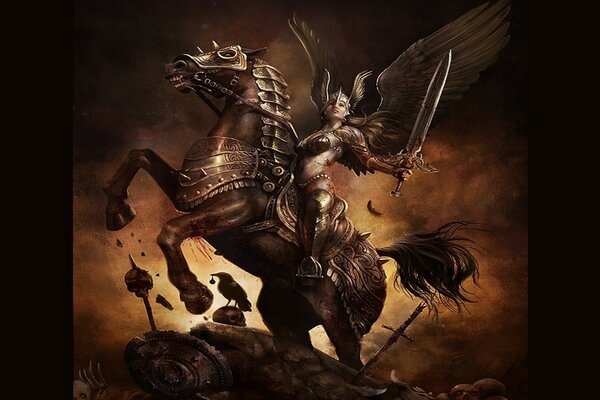Female warrior on horseback