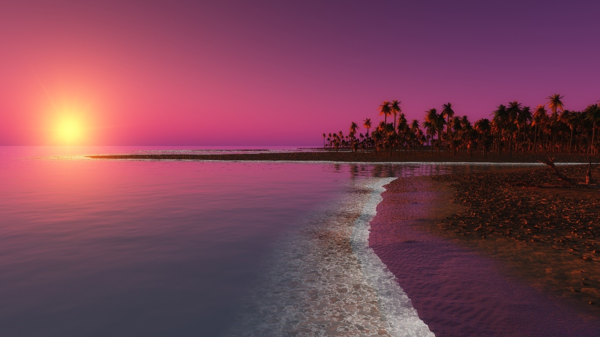 3d graphics sunset dawn water sun dusk evening beach sea ocean sky nature landscape summer sand seascape fair weather reflection seashore travel