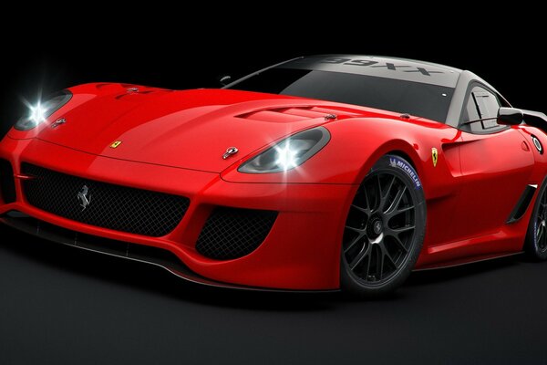 Red car on black background