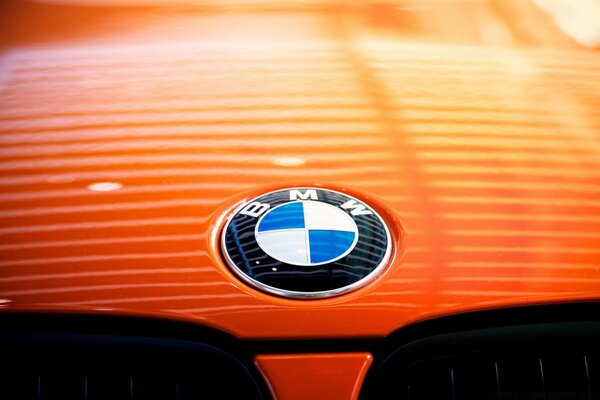 BMW car badge on an orange background