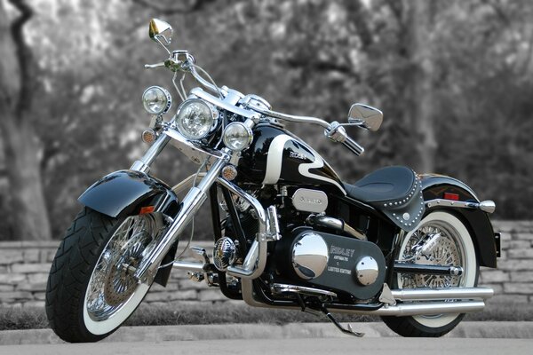 Cool motorcycle at the stone curb