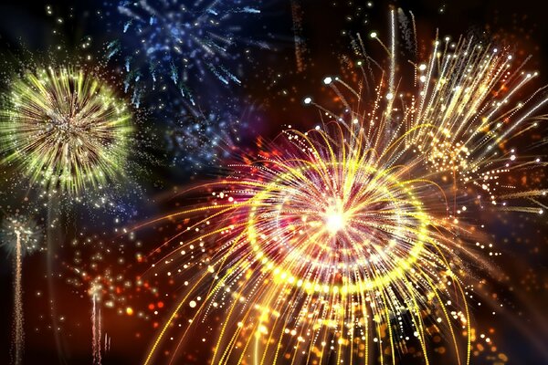 Festive explosions of colorful fireworks