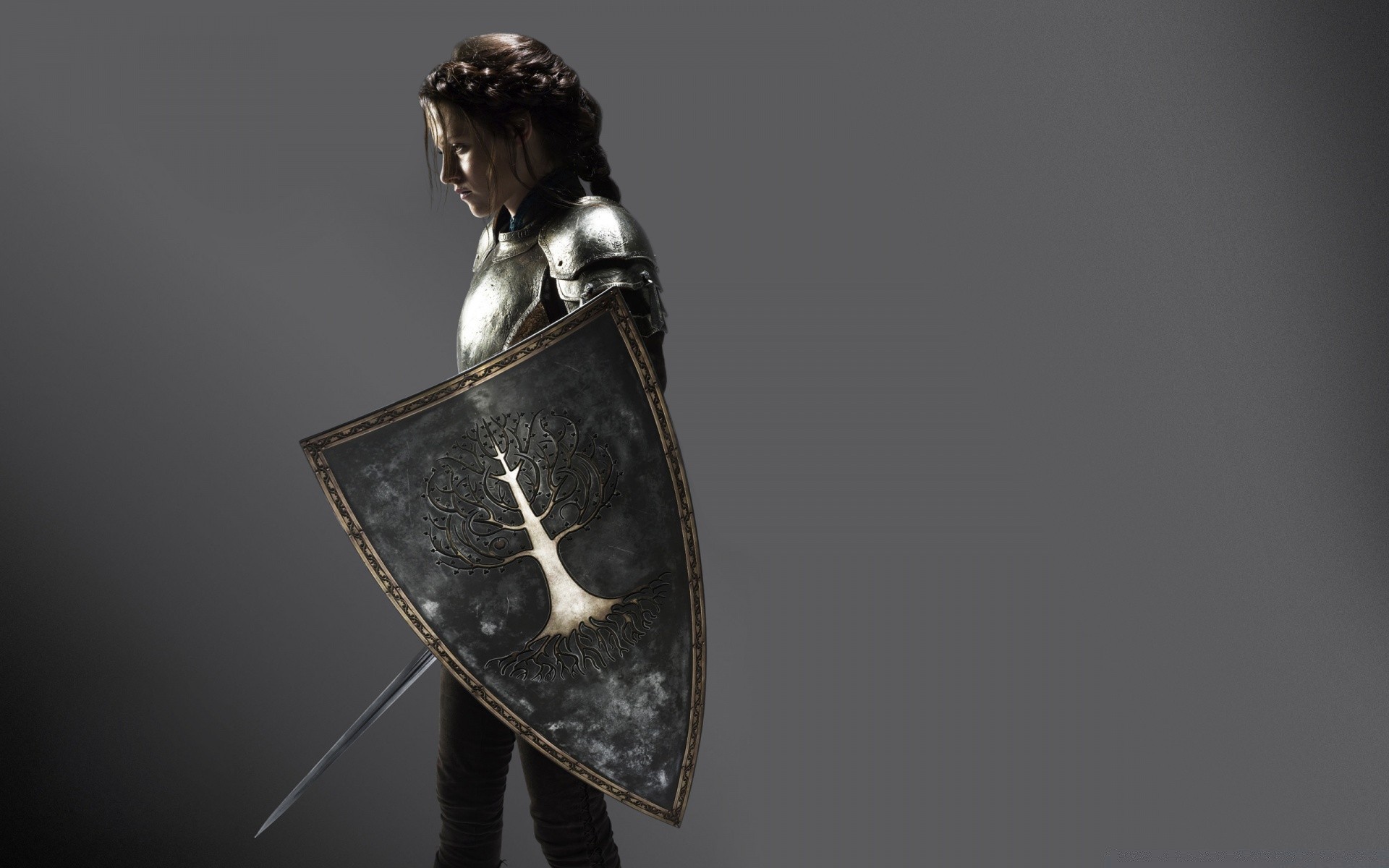 snow white & the huntsman weapon one armor sword helmet metalwork shield adult military warrior wear portrait sculpture war man side view vintage steel