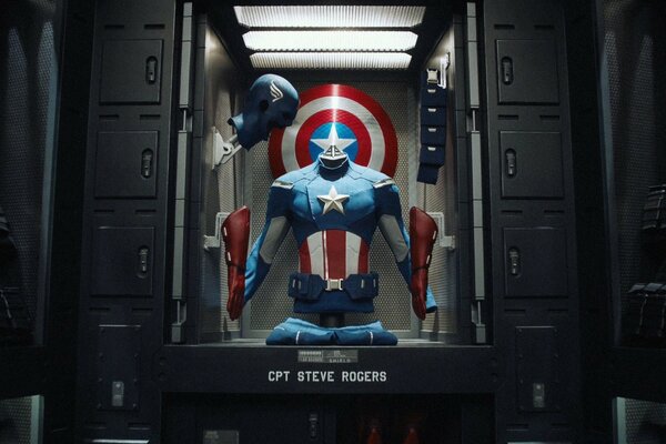 Super Hero Costume behind glass