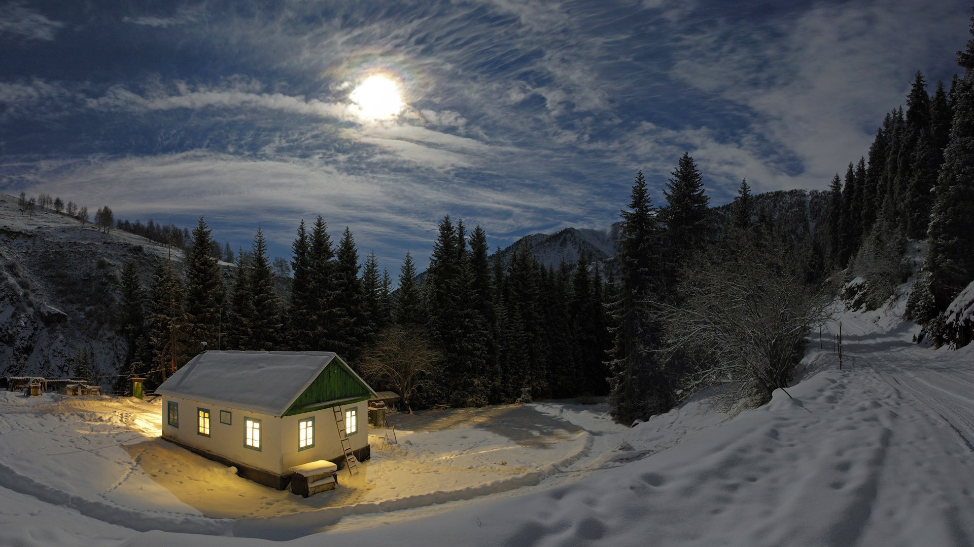 night evening twilight snow winter cold mountain ice landscape nature frozen travel tree outdoors wood dawn light scenic sky evergreen frost sunset
