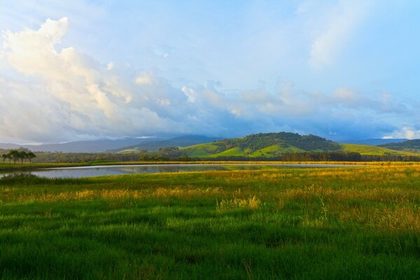 Flat landscape of self-leveling meadows