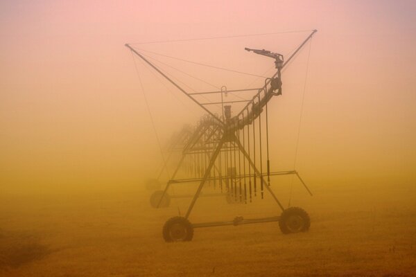 Construction on wheels in the fog