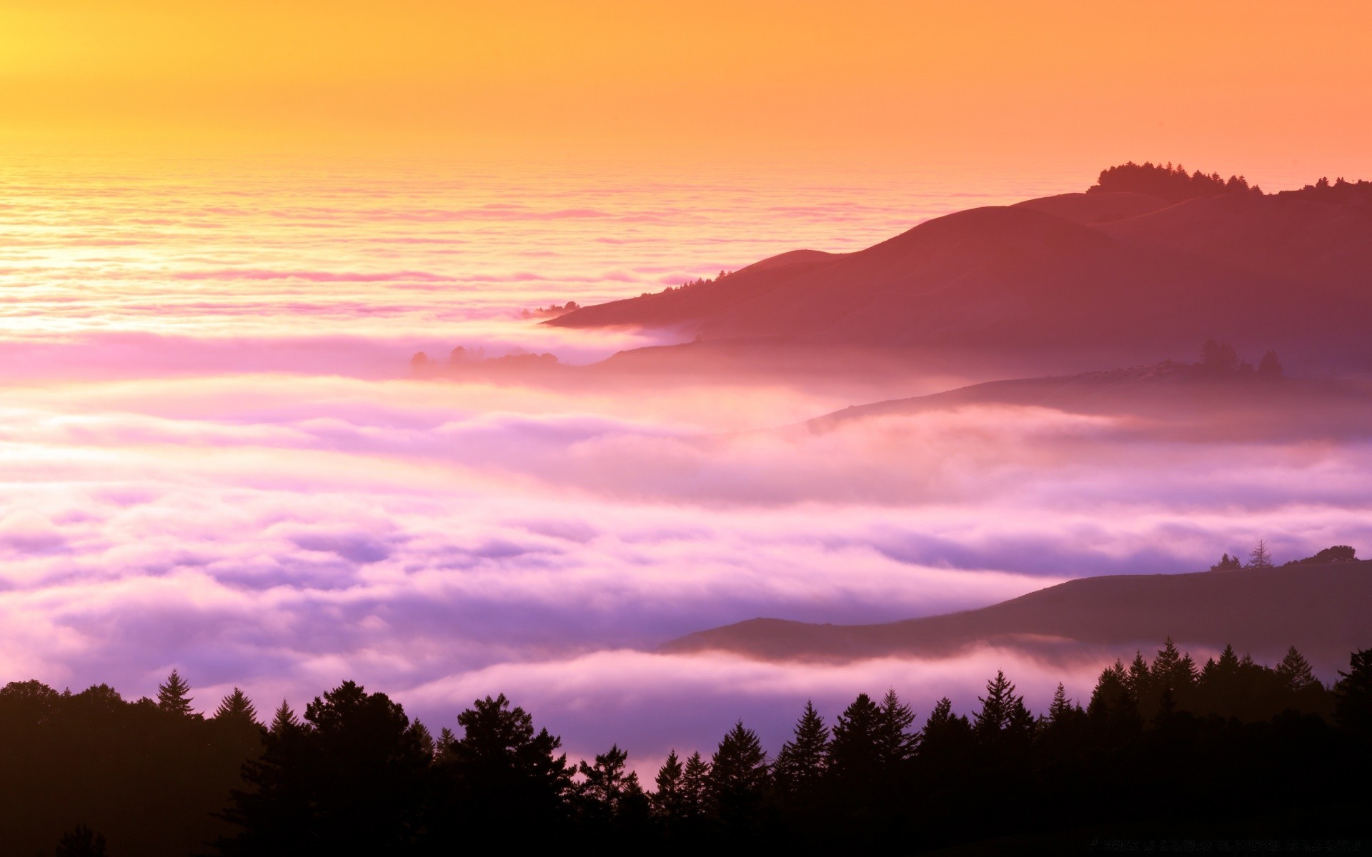 mountains sunset dawn evening dusk sun sky landscape outdoors nature fog backlit