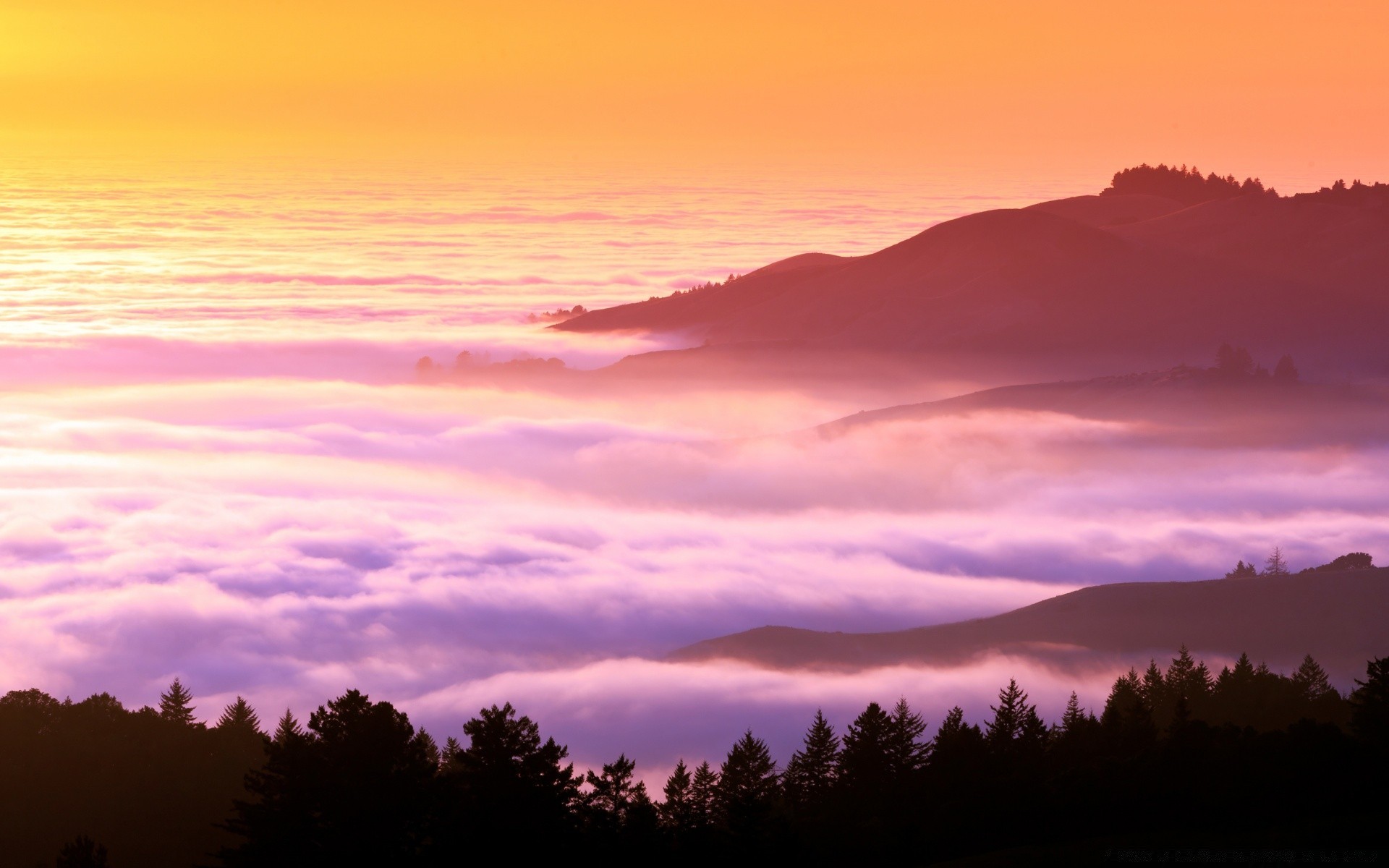 mountains sunset dawn evening dusk sun sky landscape outdoors nature fog backlit