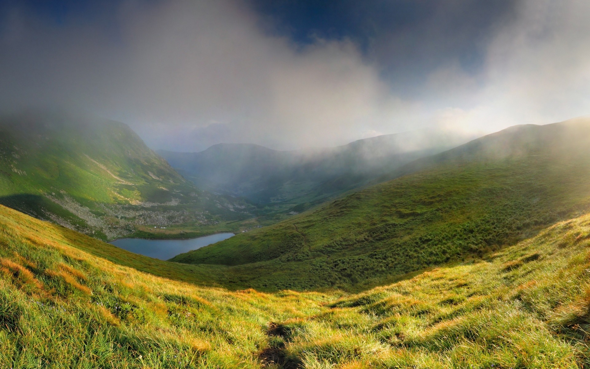 mountains nature landscape mountain travel outdoors sky grass fog summer valley dawn hill sunset