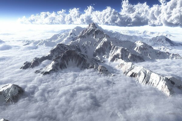 Snowy mountain peaks in the morning