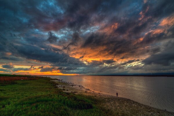 Photo of a beautiful sunset over the river