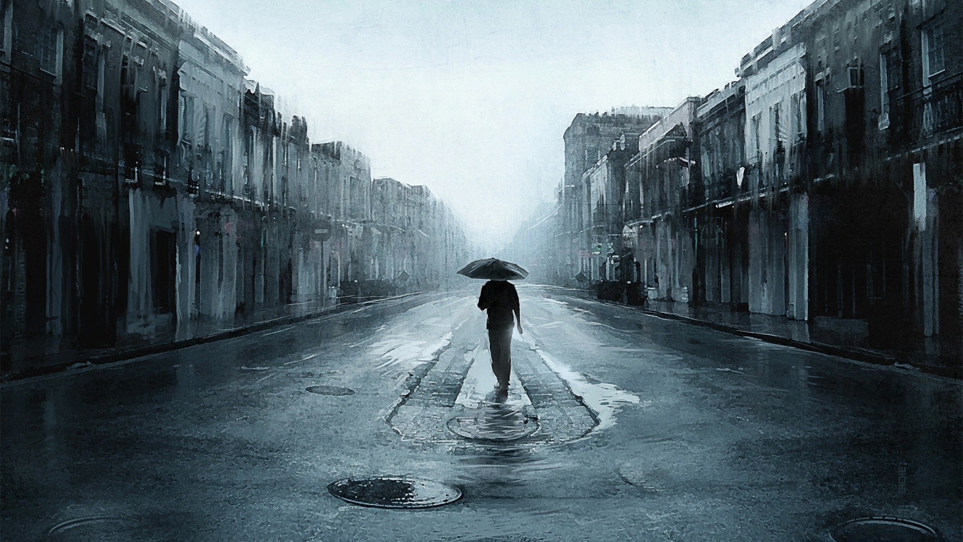 autumn street monochrome city road rain travel winter snow architecture