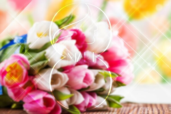 Congratulations on March 8 with tulips