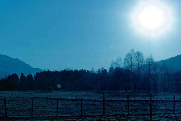 Beautiful landscape. Dawn in winter