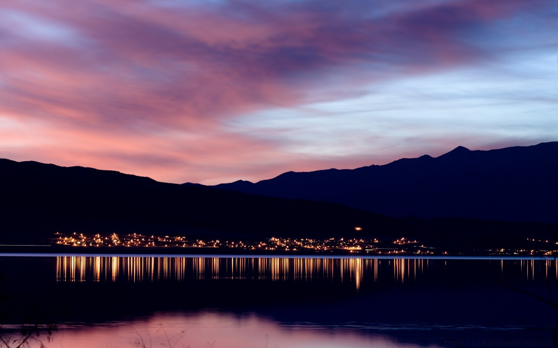 lake sunset dawn water reflection landscape dusk evening sea sky beach travel sun nature mountain ocean river moon
