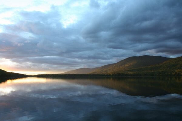 Landscape of the lake at sunset