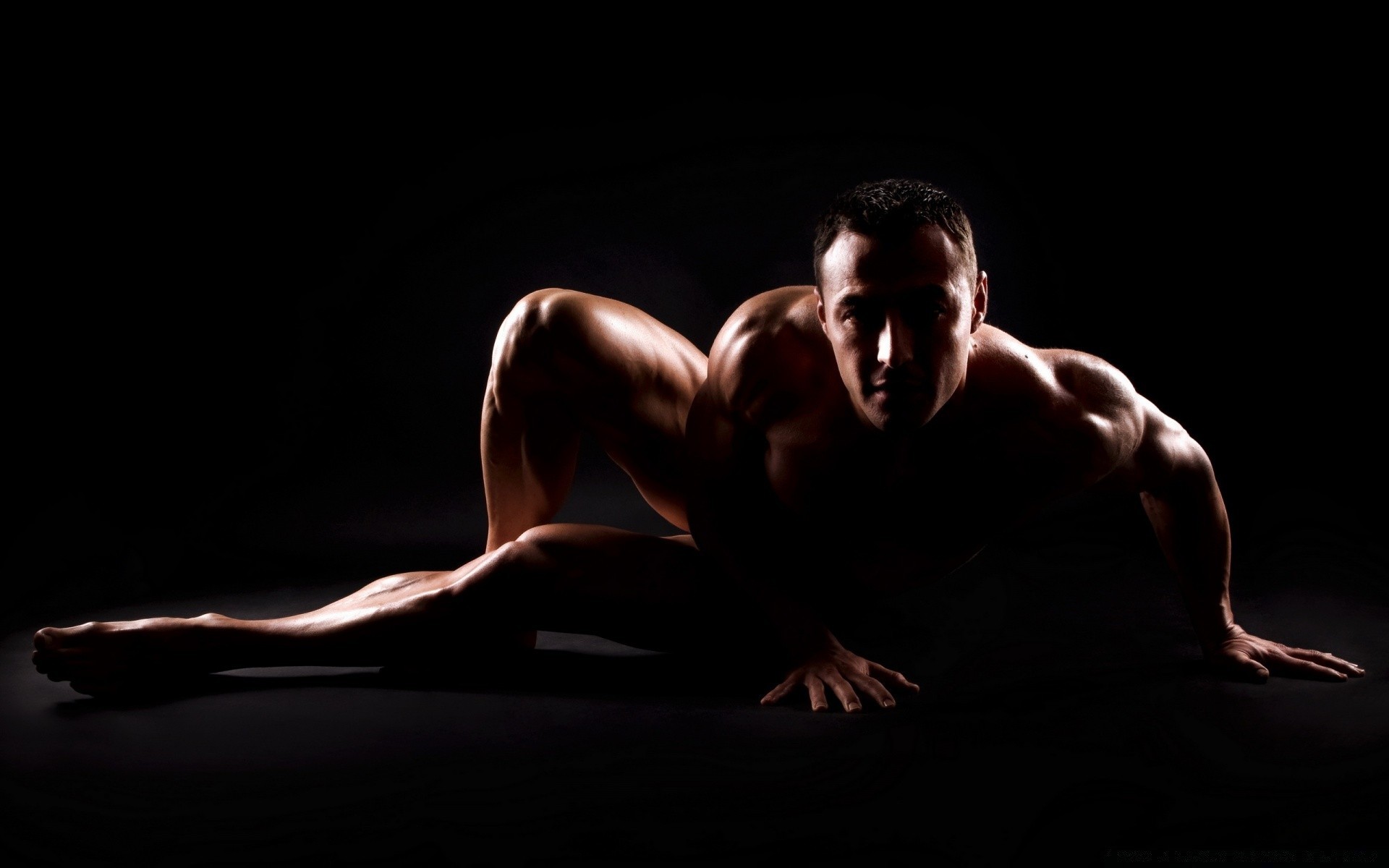 fitness nude one ballet portrait adult athlete strength man shadow ballerina body shirtless position dark sexy erotic exercise model