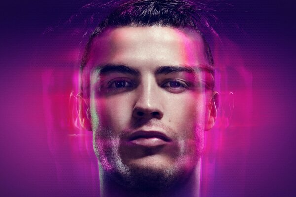 Cristiano Ronaldo s face on a lilac background