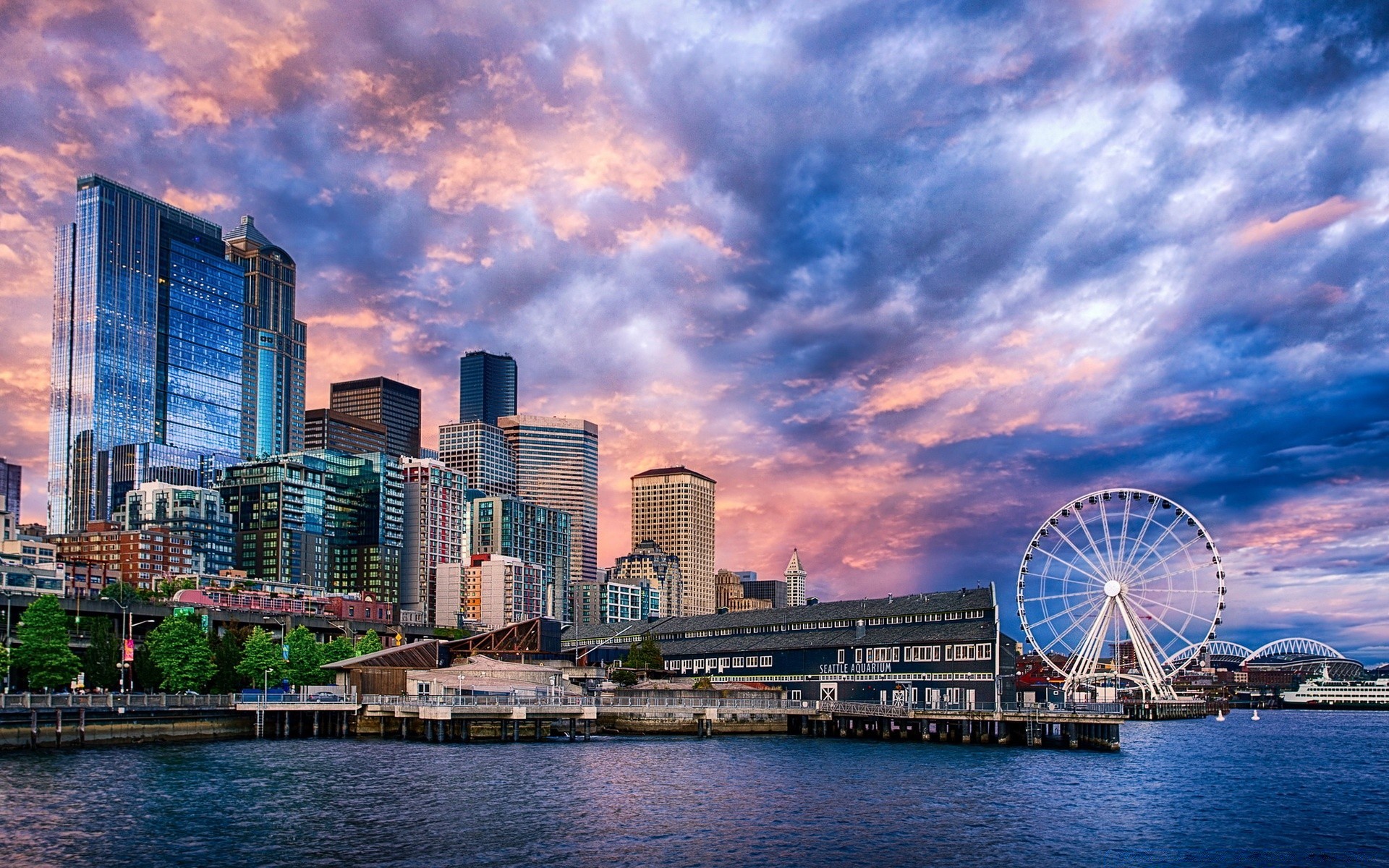america city architecture cityscape skyline downtown skyscraper building sky travel waterfront dusk water office modern urban harbor river reflection business pier