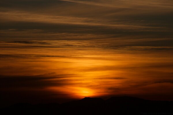 The dim light of the sun in the twilight of the night
