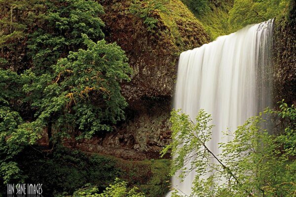 Mountain waterfall on an autumn morning