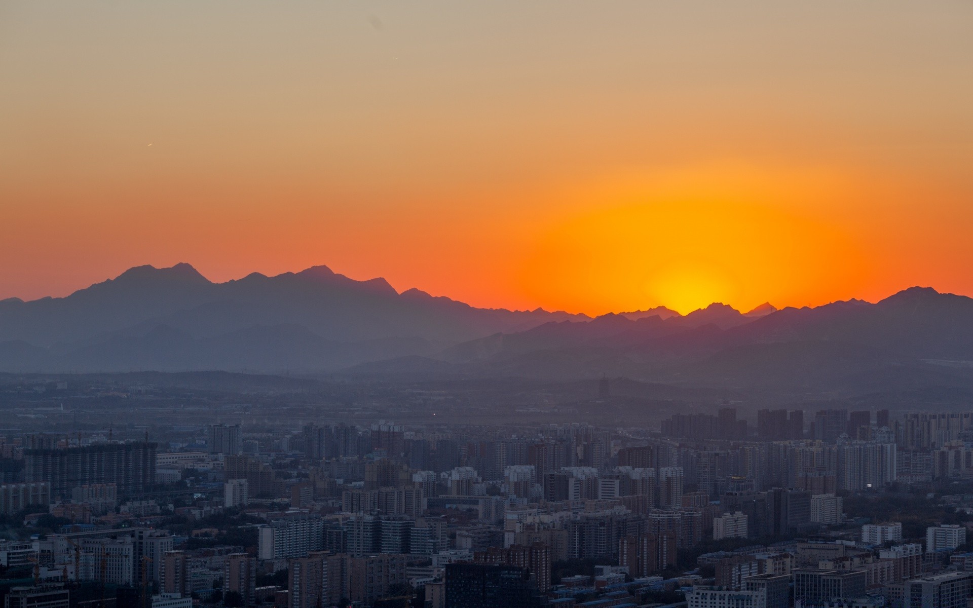 asia sunset dawn evening travel city dusk skyline fog mountain sky cityscape architecture landscape sun