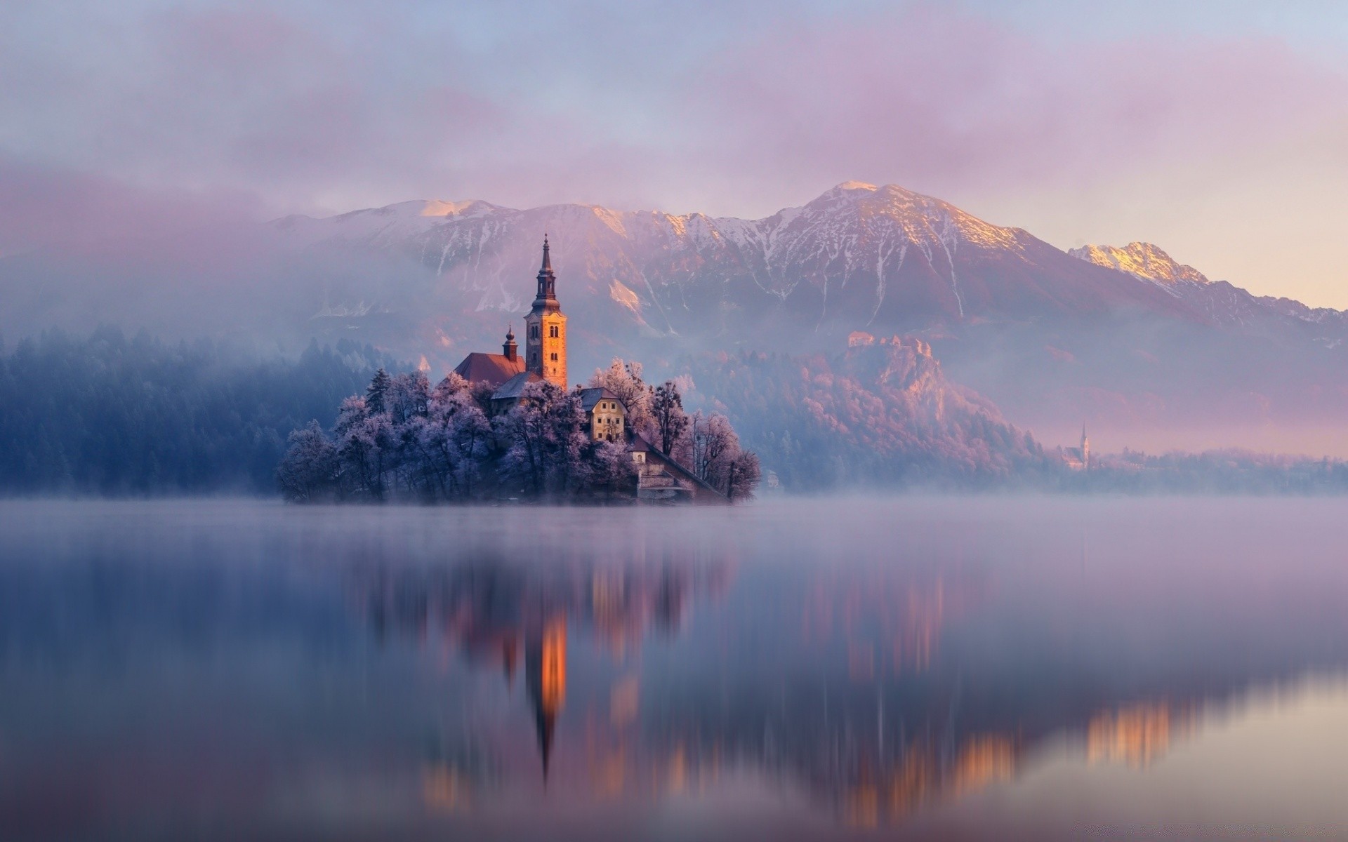 europe dawn water sunset lake reflection evening fog dusk travel outdoors landscape mist snow mountain