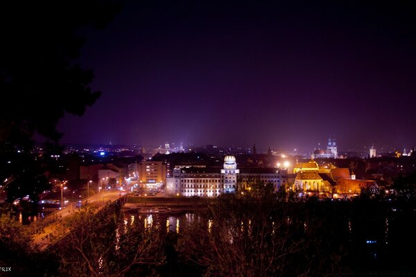 Night city in bright lights landscape