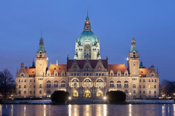 Night city against the background of European architecture