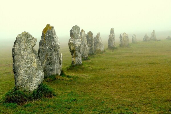 Ancient megaliths foggy in the morning