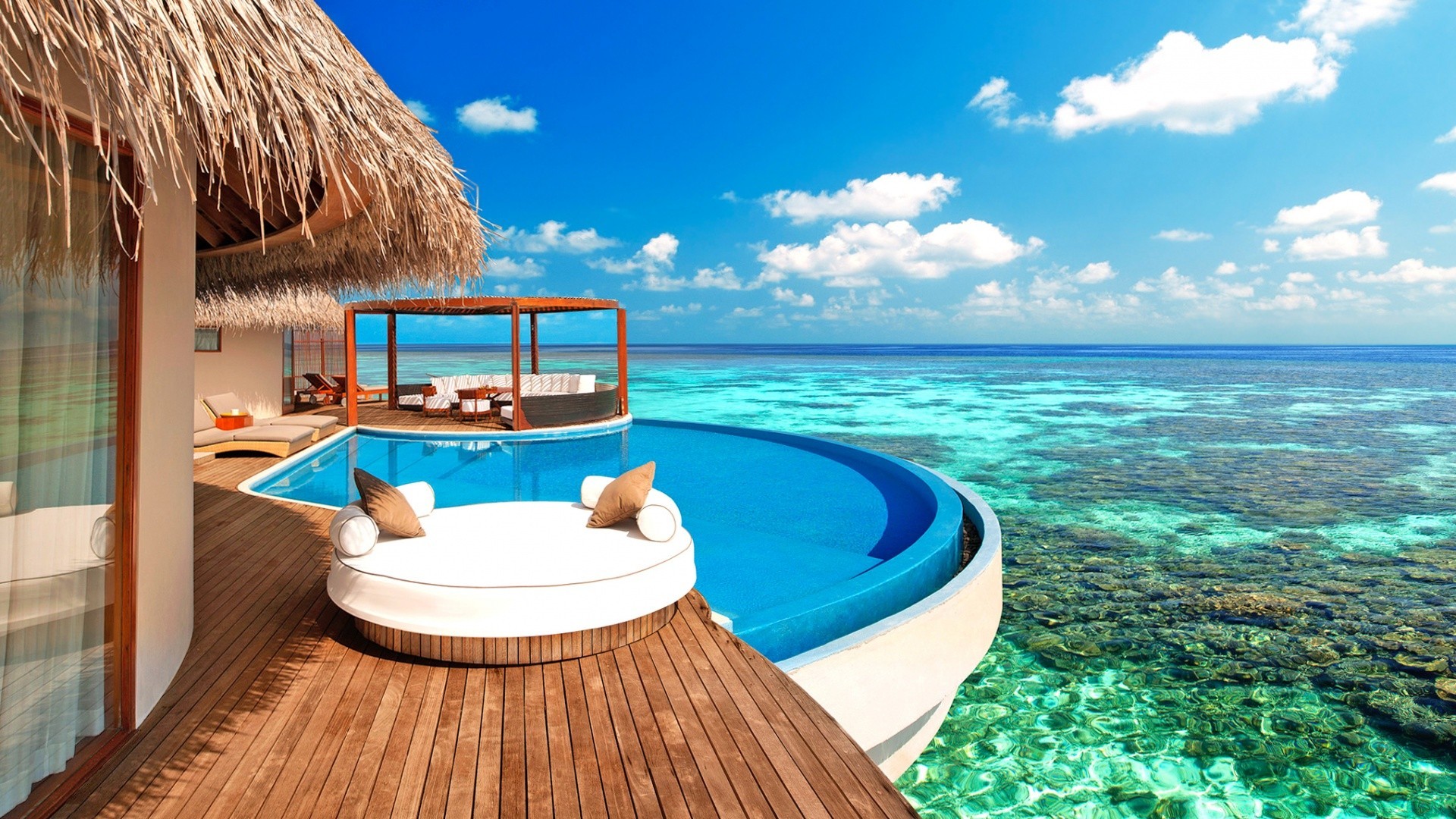 islands tropical water resort relaxation travel beach vacation summer turquoise chair ocean island idyllic sea sand seashore exotic hotel paradise