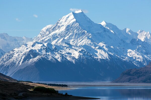 Majestic mountains and a smooth lake at the foot